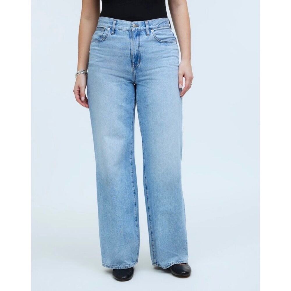 madewell superwide-leg jeans ahern wash airy denim light wash blue no611 size 27